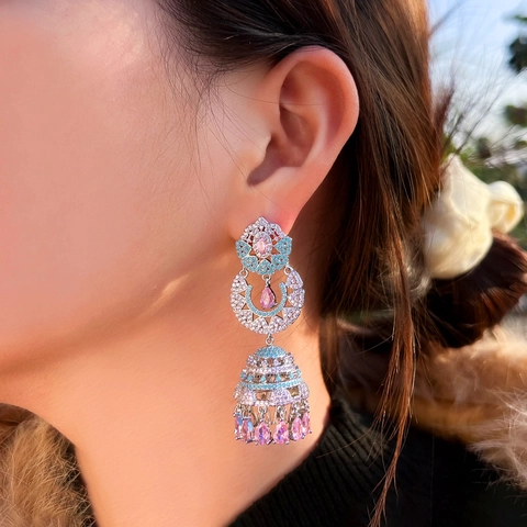 Ethnic Jhumka Bell Tassel Drop Earrings With 925 Sterling Silver Earring Post Copper Zirconia Flower Crescent Jewelry For Women
