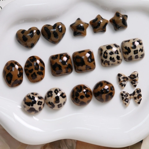 Retro Luipaardprint Hars Bedels Meerdere Vormen Hart Ster Rond Vierkant Strik Voor DIY Sieraden Maken Accessoires Onderdelen