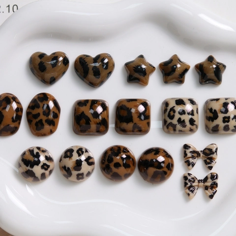 Retro Luipaardprint Hars Bedels Meerdere Vormen Hart Ster Rond Vierkant Strik Voor DIY Sieraden Maken Accessoires Onderdelen