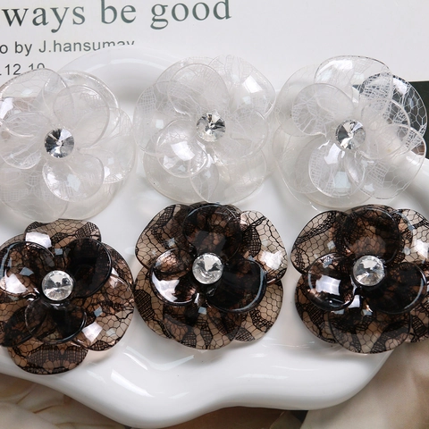 Fermaglio per Capelli a Forma di Camelia in Acetato Accessori Fai da Te Con Strass Trama in Pizzo Elegante Copricapo da Donna