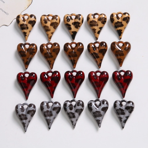 Pendentif Cœur en Acrylique Imprimé Léopard Vintage Charm DIY pour Boucles d'Oreilles Collier Sac Porte-Clés Bijoux