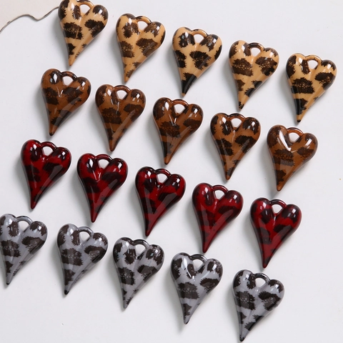 Pendentif Cœur en Acrylique Imprimé Léopard Vintage Charm DIY pour Boucles d'Oreilles Collier Sac Porte-Clés Bijoux
