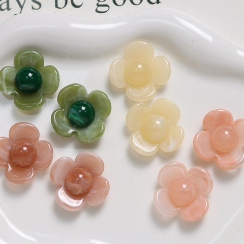 Resin Four Leaf Clover Flower DIY Jewelry Accessories For Earrings Hair Clips Making Marble Pattern Resin Charms