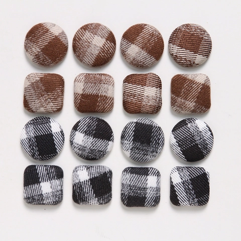 Plaid Fabric Covered Buttons Round Square Geometric Cloth Button Patches For DIY Earring Hair Accessories Jewelry Making Craft Materials