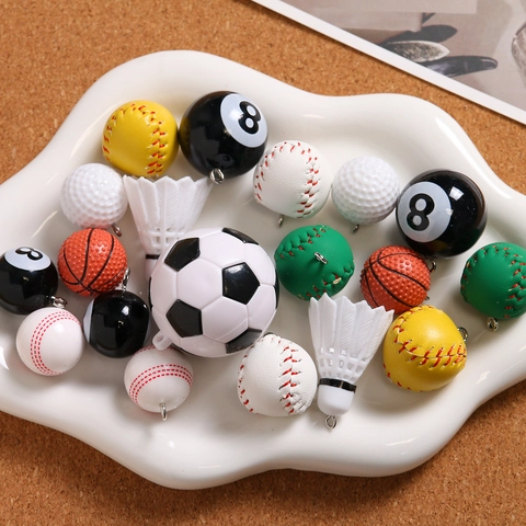 Realistic Mini Resin Sports Ball Charms For DIY Jewelry Making Basketball Badminton Billiard Ball Pendant Accessory Decor