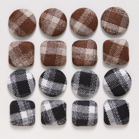 Plaid Fabric Covered Buttons Round Square Geometric Cloth Button Patches For DIY Earring Hair Accessories Jewelry Making Craft Materials