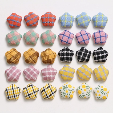 Japanisch Süß Sternförmige Stoffüberzogene Knöpfe Karo Blumenmuster Für DIY Nähen Schmuckherstellung Haarschmuck Dekoration