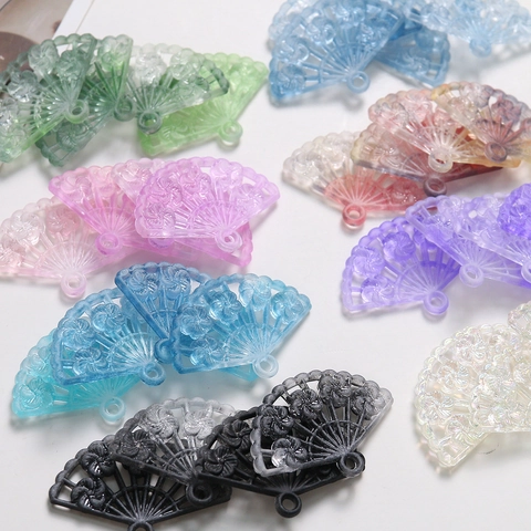 Chinese Style Gradient Frosted Fan Shaped Acrylic Pendants Floral Relief DIY Jewelry Earrings Keychain Accessories