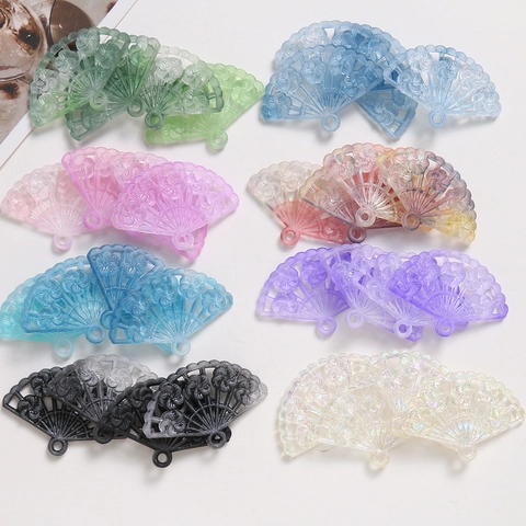 Chinese Style Gradient Frosted Fan Shaped Acrylic Pendants Floral Relief DIY Jewelry Earrings Keychain Accessories