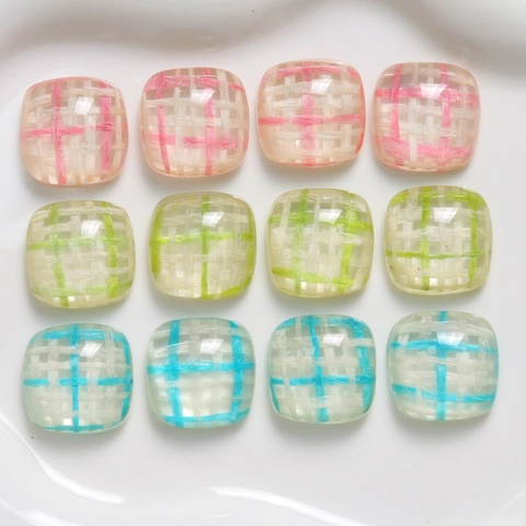 Colored Plaid Square Resin Cabochon Flatback Patch For DIY Jewelry Making Phone Case Earrings Hair Accessories Decoration