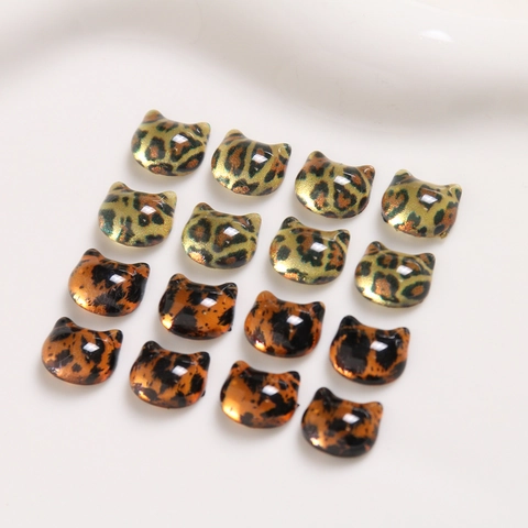 Leopard Print Resin Cat Head Charms Miniature Animal Shaped DIY Jewelry Accessories For Earrings Nail Art Crafting Flatback Cabochons