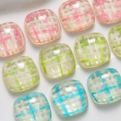Colored Plaid Square Resin Cabochon Flatback Patch For DIY Jewelry Making Phone Case Earrings Hair Accessories Decoration