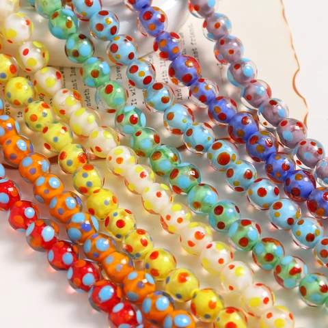 Hand Painted Lampwork Glass Polka Dot Loose Beads Round Colorful Spacer Beads For DIY Jewelry Making Crafts Earrings Pendant
