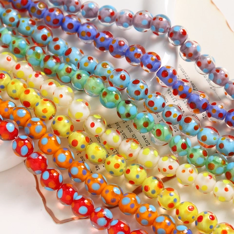 Hand Painted Lampwork Glass Polka Dot Loose Beads Round Colorful Spacer Beads For DIY Jewelry Making Crafts Earrings Pendant