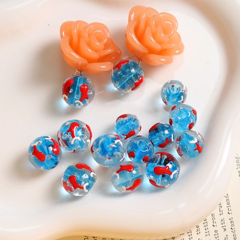 Ocean Series Whale Pattern Lampwork Glass Beads Blue Round Spaced Beads For DIY Jewelry Making Necklaces Earrings Accessories
