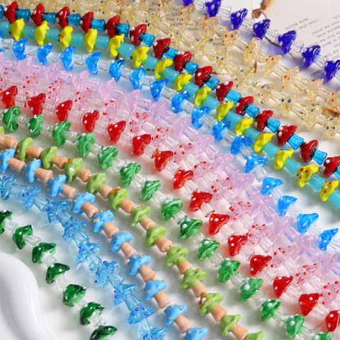Handmade Colorful Polka Dot Mushroom Shape Lampwork Glass Beads For DIY Necklace Bracelet Earring Jewelry Making Accessories