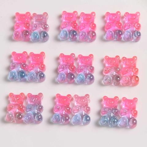 DIY Resin Bear Charms Transparent Gradient Glitter Bear Flatback Cabochons For Jewelry Making Phone Case Hair Accessories