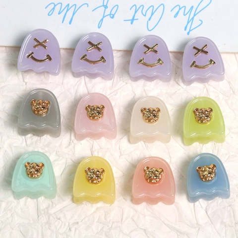 DIY Cute Dreamy Resin Bear Smile Face Ghost Charms Alloy Inlaid Water Drop Pendants For Earring Phone Chain Making Material