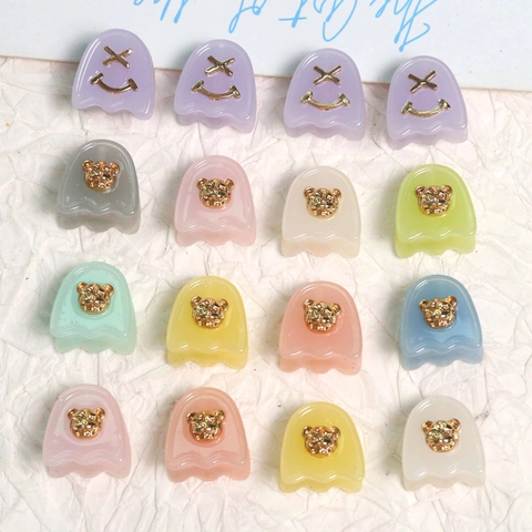 DIY Cute Dreamy Resin Bear Smile Face Ghost Charms Alloy Inlaid Water Drop Pendants For Earring Phone Chain Making Material