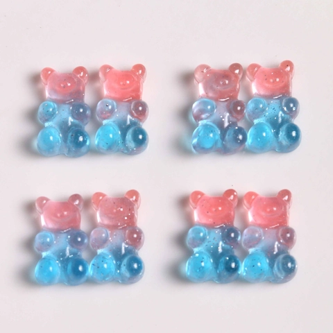 DIY Resin Bear Charms Transparent Gradient Glitter Bear Flatback Cabochons For Jewelry Making Phone Case Hair Accessories
