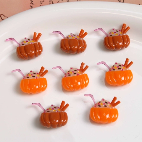 Charmants Breloques en Résine Boisson à la Citrouille Pour Boucles d'Oreilles DIY Accessoires de Cheveux Décoration de Coque de Téléphone Halloween Miniature Dessert Cabochons