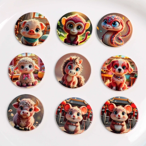 12 Pièces Animaux du Zodiaque Chinois Écussons en Acrylique Cartoon pour Création Bijoux DIY Boucles d'Oreilles Coque Décor