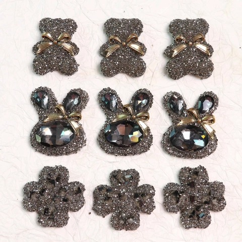 Parches DIY de Resina con Diamantes de Imitación de Cristal Oso Conejo Trébol para Pendientes Horquillas Funda de Teléfono