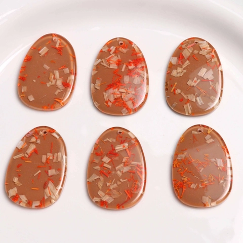 Vintage Japanese Style Oval Resin Dried Flower Wood Chips Pendant For DIY Earrings Phone Case Jewelry Making Accessory