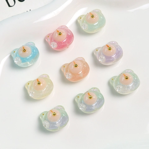 Mignonnes Perles en Résine Tête d'Ours de Dessin Animé Avec Paillettes Couleur Macaron Accessoires de Fabrication de Bijoux DIY pour Boucles d'Oreilles Breloques de Chaîne de Téléphone