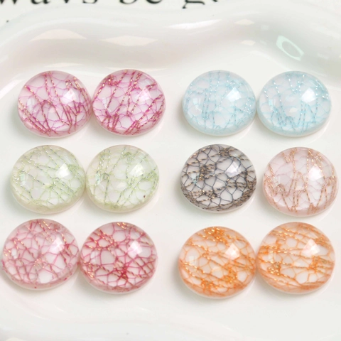 DIY Resin Round Cabochons With Woven Mesh Pattern Gold Wire Inlay Round Flatback Patches For Jewelry Making Earrings Hair Decor