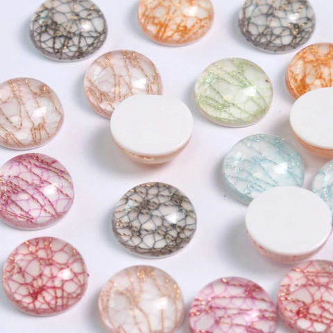 DIY Resin Round Cabochons With Woven Mesh Pattern Gold Wire Inlay Round Flatback Patches For Jewelry Making Earrings Hair Decor