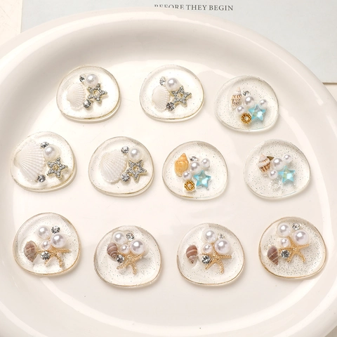 Ocean Theme Artificial Pearl Shell Starfish Resin Accessories DIY Shoe Charms Phone Case Handmade Crafting Materials Cabochon Patches
