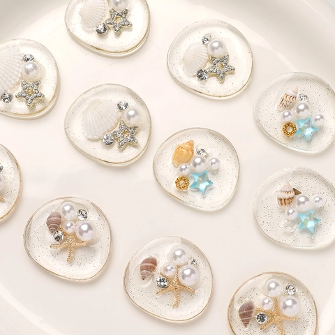 Ocean Theme Artificial Pearl Shell Starfish Resin Accessories DIY Shoe Charms Phone Case Handmade Crafting Materials Cabochon Patches