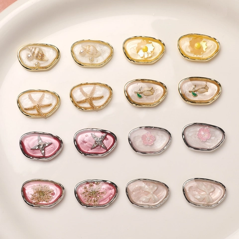 Oval Alloy DIY Jewelry Pendants Summer Fresh Resin Dried Flower Starfish Cross Accessories For Earring Jewelry Making Women
