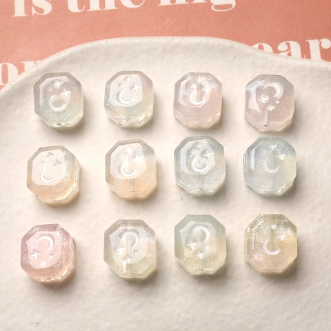 Cuentas de Octágono de Resina Degradada de Ensueño con Luna Estrella y Brillo para Creación de Joyas DIY Pendientes Collar