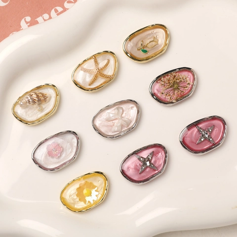 Oval Alloy DIY Jewelry Pendants Summer Fresh Resin Dried Flower Starfish Cross Accessories For Earring Jewelry Making Women