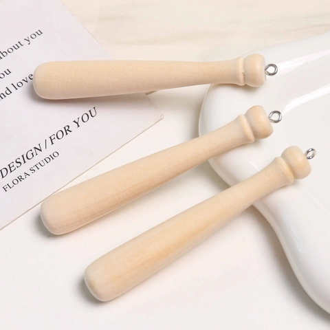 Mini Natural Wood Baseball Bat Pendant With Metal Loop For DIY Keychain Jewelry Making Small Wooden Bat Hanging Ornament