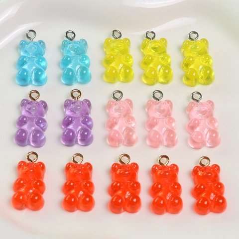 Translucent Candy Color Gummy Bear Resin Pendants With Metal Loop For DIY Jewelry Making Earrings Bracelets Necklace Charms Material