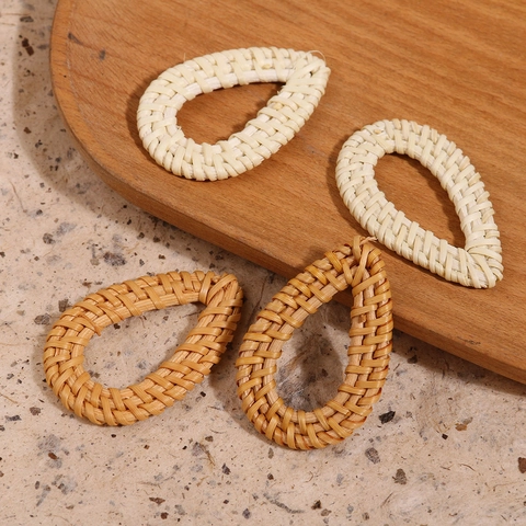 Accesorios de Joyería DIY de Marco de Lágrima de Ratán Tejido Pastoral para Pendientes Clips de Pelo Colgante de Madera Natural