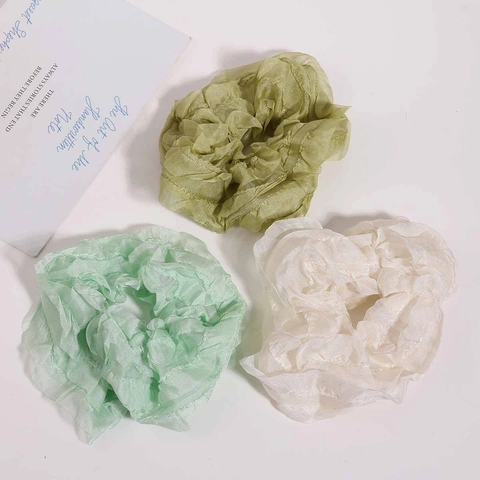 Handmade Mesh Ruffled Scrunchie Large Organza Elastic Hair Tie Fresh Sweet Solid Color Hair Band Women Hair Accessories