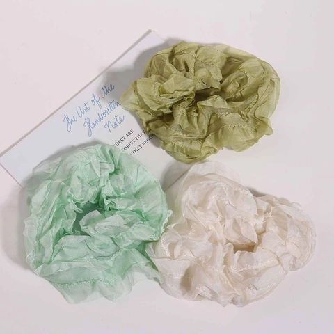 Handmade Mesh Ruffled Scrunchie Large Organza Elastic Hair Tie Fresh Sweet Solid Color Hair Band Women Hair Accessories
