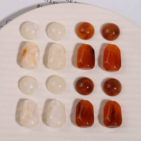 Vintage Irregular Marbled Resin Beads DIY Earring Making Amber White Translucent Jewelry Parts Half Round And Bead