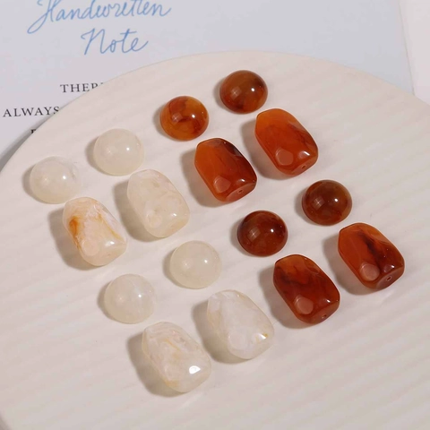Vintage Irregular Marbled Resin Beads DIY Earring Making Amber White Translucent Jewelry Parts Half Round And Bead