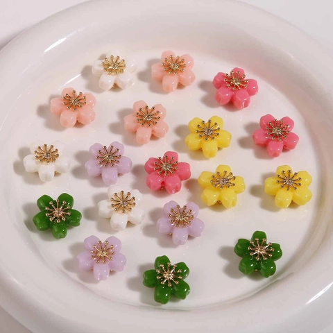 Korean Fresh Colorful Resin Flower Beads Alloy Stamen DIY Jewelry Making Accessories For Earrings Bracelet Necklace Handmade Charms