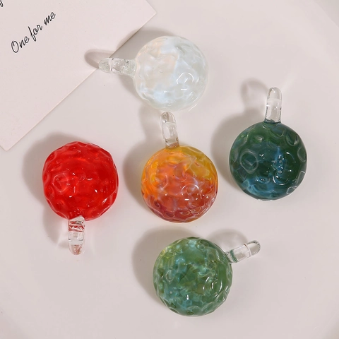 Handmade Hammered Texture Lampwork Glass Ball Pendant For DIY Jewelry Making Fresh Round Glass Bead Accessory Charm