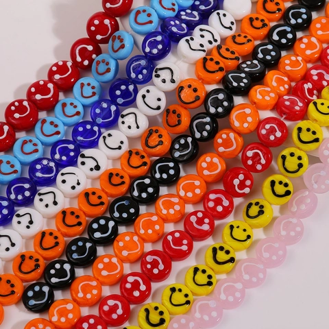 14mm Round Smiley Face Colored Glaze Enamel Loose Beads For DIY Bracelet Earring Jewelry Making Handmade Crafts Materials
