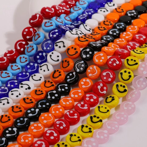 14mm Round Smiley Face Colored Glaze Enamel Loose Beads For DIY Bracelet Earring Jewelry Making Handmade Crafts Materials