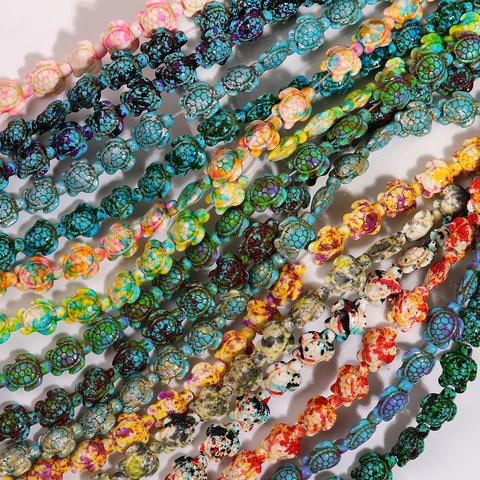 Cuentas de Tortuga Marina de Piedra Turquesa Sintética Pintura de Salpicadura Artística Cuentas Sueltas para Hacer Joyería DIY Pendientes Pulsera Collar Colgante Accesorios