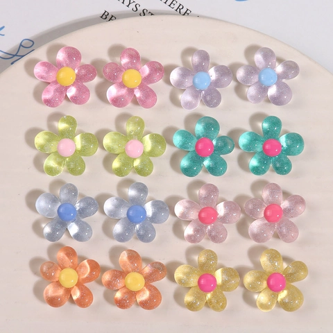 Glitzer Harz Blume Aufnäher Fünfblättrige Blume DIY Kopfschmuck Zubehör Süßer Koreanischer Stil Damen Mädchen Handgemacht Material