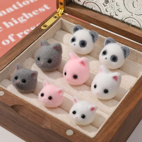 Cartoon Flocked Animal Head Resin Beads Cute Panda Cat Mouse 3D Charms For DIY Earring Hairclip Phone Case Accessories